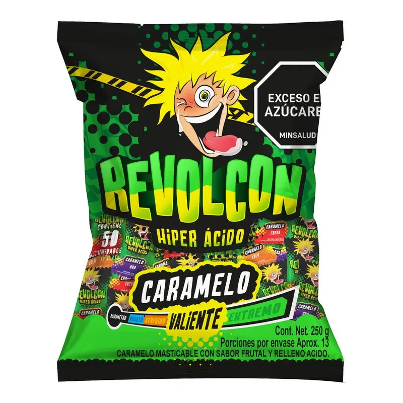 REVOLCON HIPER ACIDO CARAMELO VALIENTE 250G X 50 UNIDADES