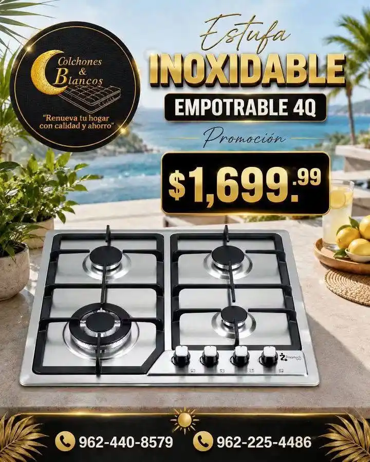 PARRILLA EMPOTRABLE D/GAS ACERO INOX 4Q ZMARTECH C/E PARGASINOX4QZT