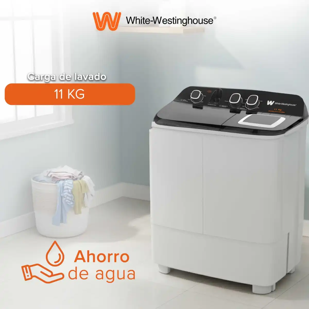 LAVADORA WHITE WESTIINGHOUSE WWXCTT11703BK 11 KG 2 TIN BLANCA