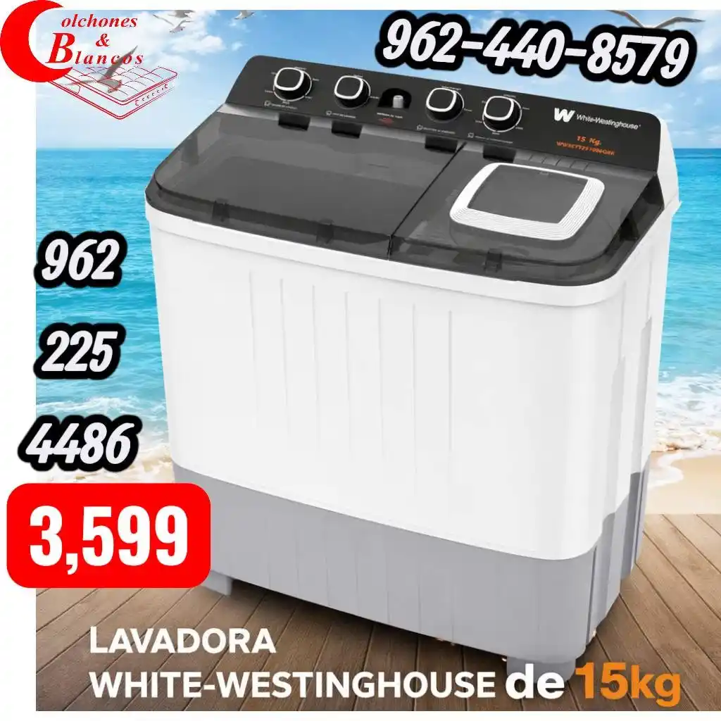 LAVADORA WHITE WETHINGHOUSE WWXCTT251006QBK 15KG DOBLE TINA BLANCO