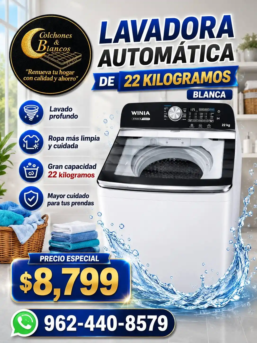 LAVADORA WINIA AWFA22WXCXP AUTOMATICA 22KG BLANCA