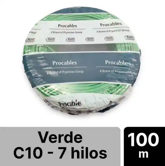 ALAMBRE SOLIDO 7 HILOS PROCABLE VERDE #10