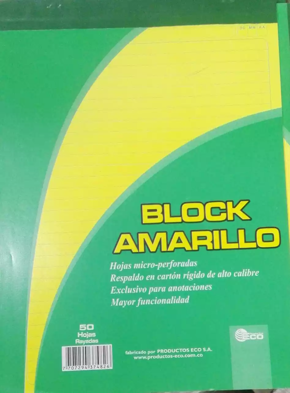 Block Amarillo Carta Rayado 50h Eco