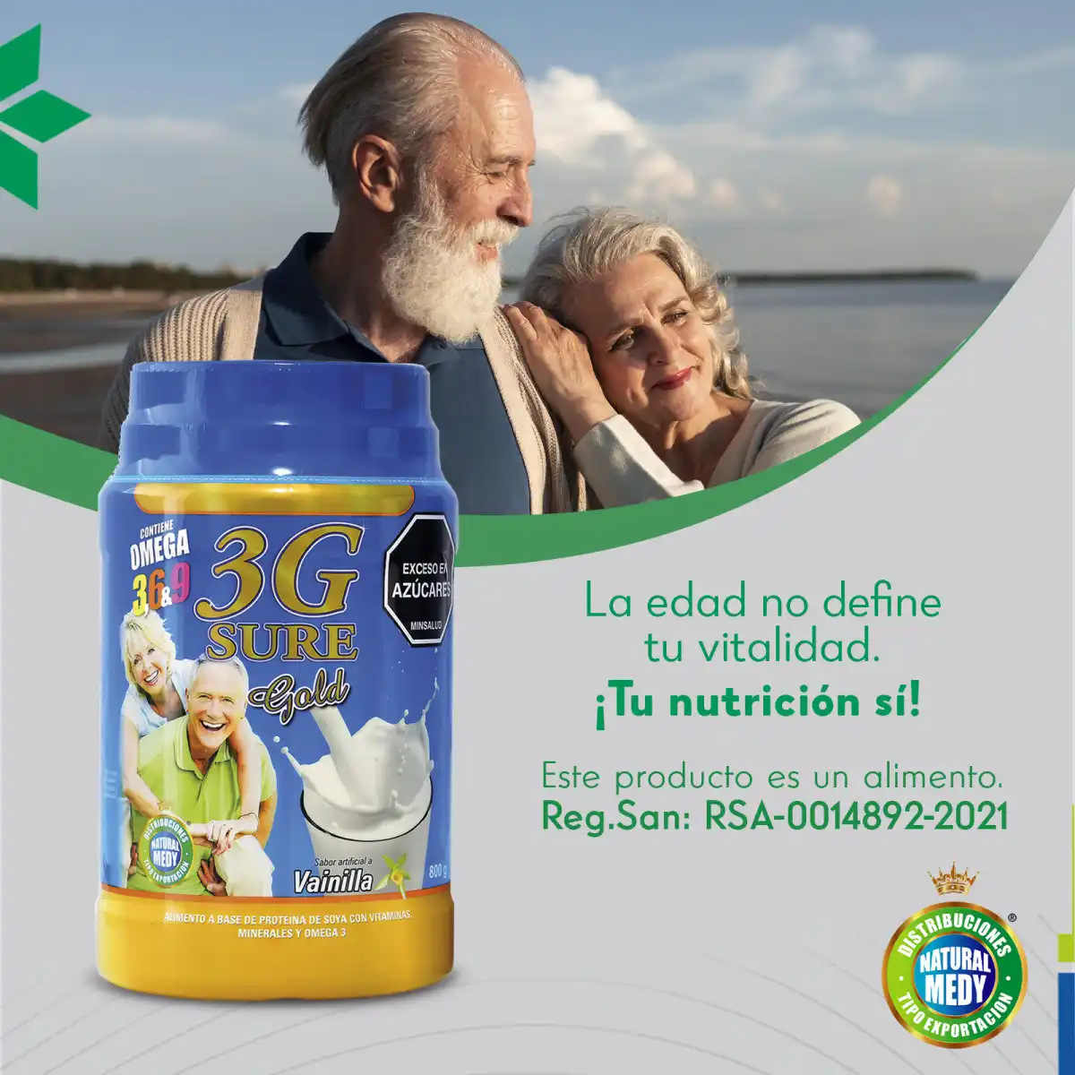 SURE GOLD 3G SABOR A VAINILLA TARRO 700GM +1O SOBRES SURE