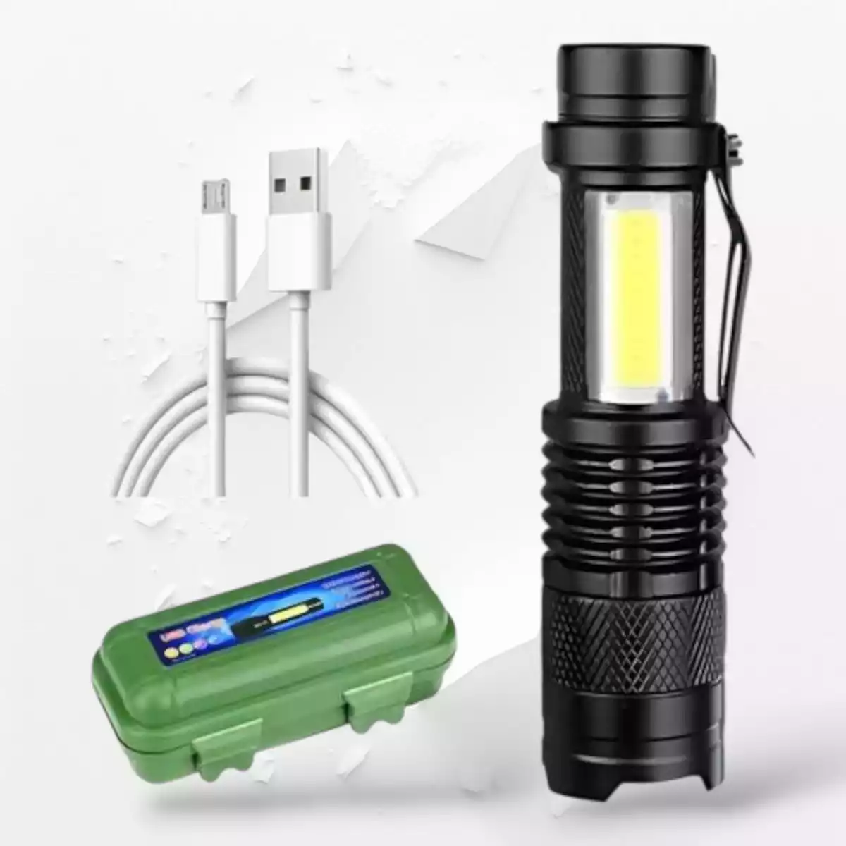 Mini Linterna Menatex Color Negro Aluminio Recargable + su Cable USB