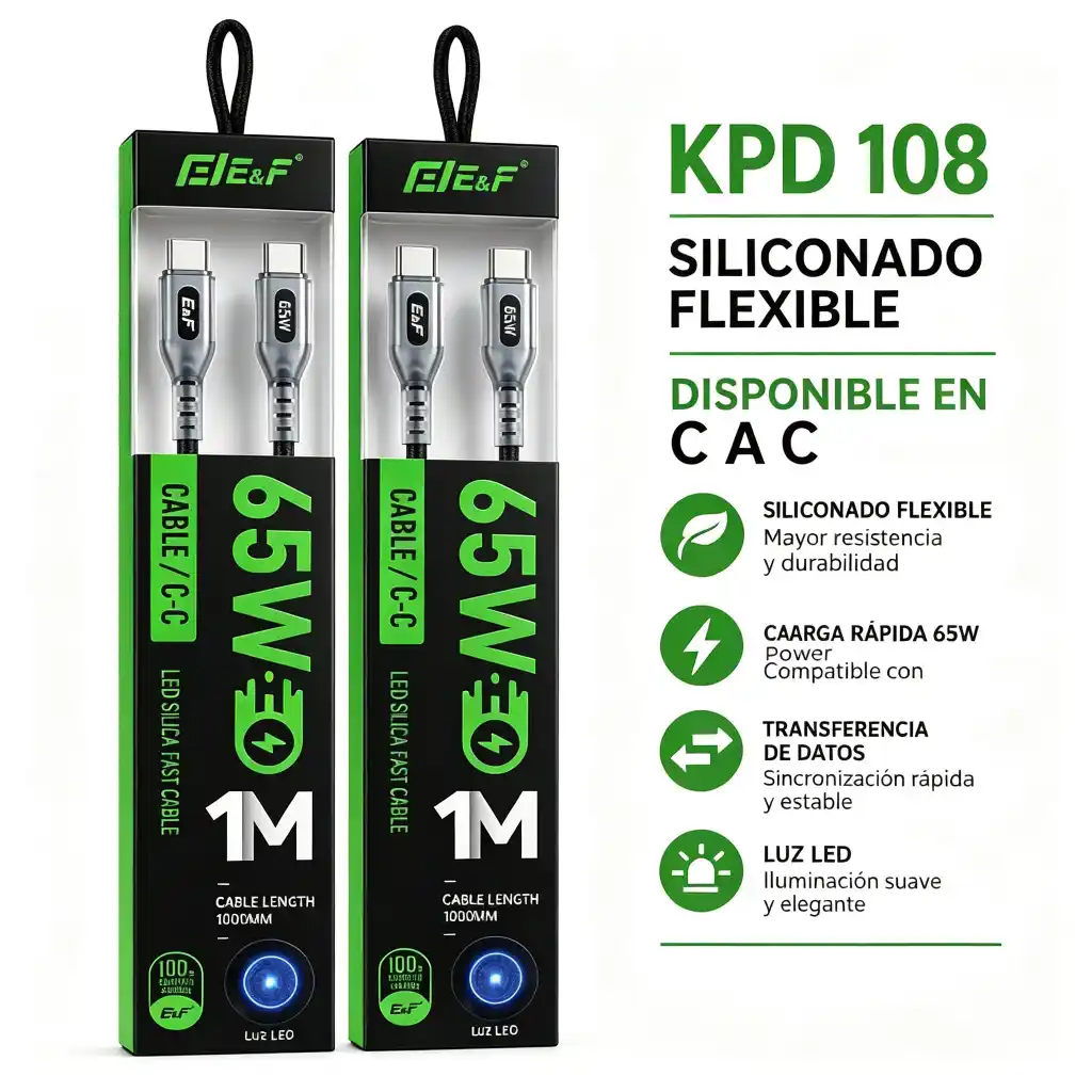Cable USB C-C 65W CARGA RAPIDA / DATA E&F - KPD-108