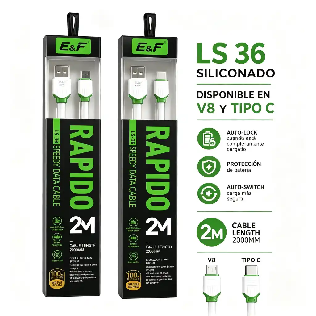Cable USB Tipo-C CARGA RAPIDO 2M E&F -  LS-36
