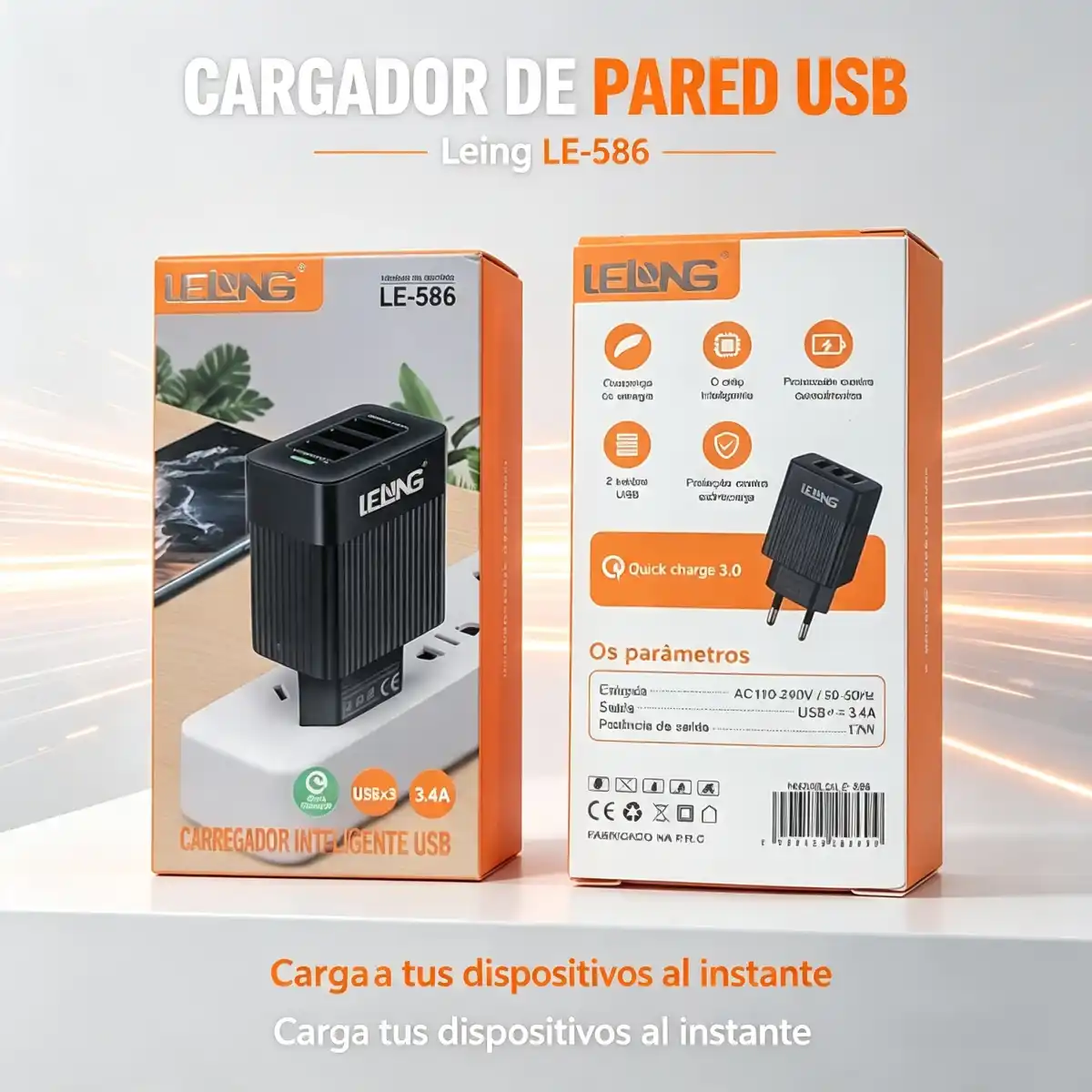 Cargador solo cabeza de 3 entrada USB Lelong - LE-586