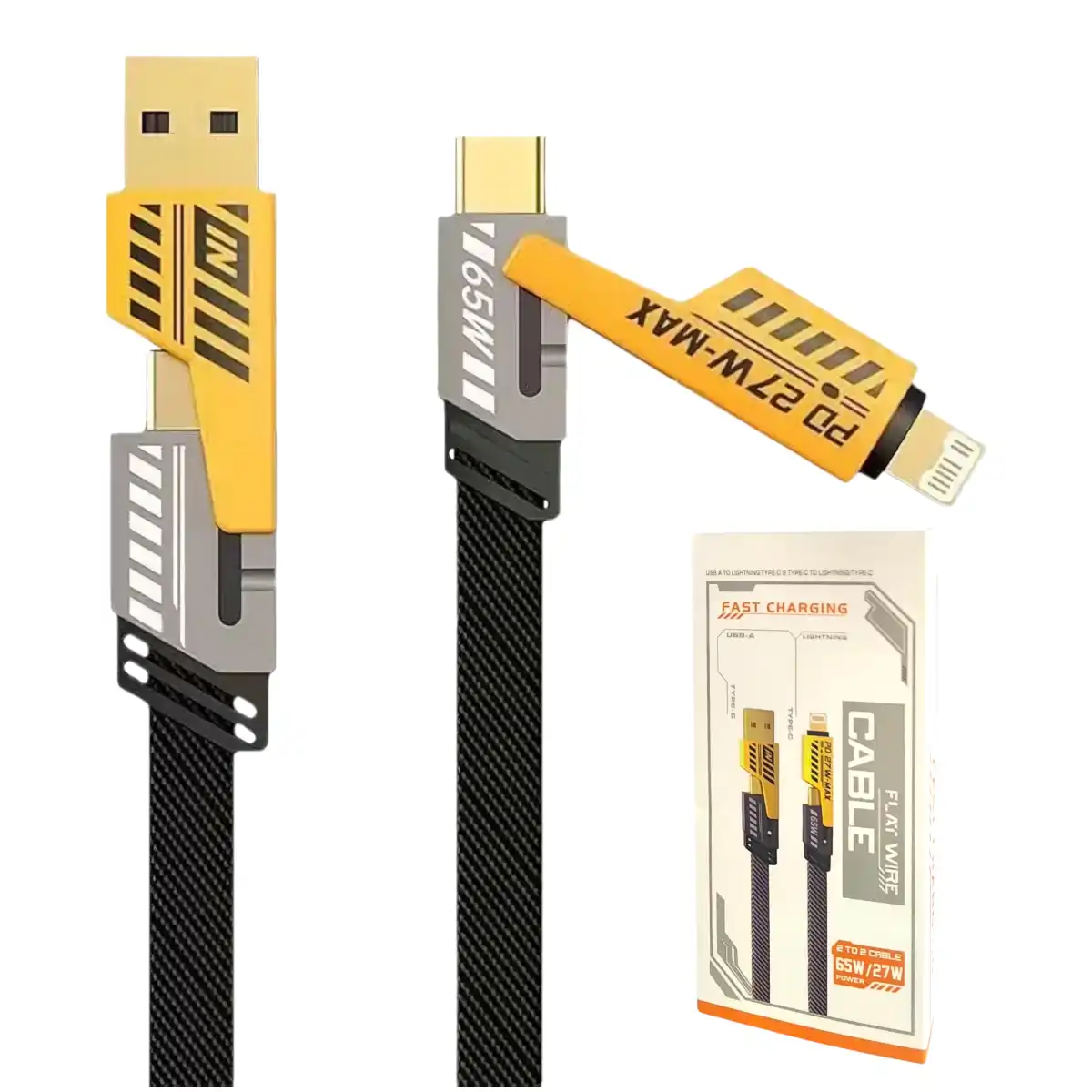 Cable USB Flat Wire Transforme 4en1 65W/27W - PD 27W-MAX