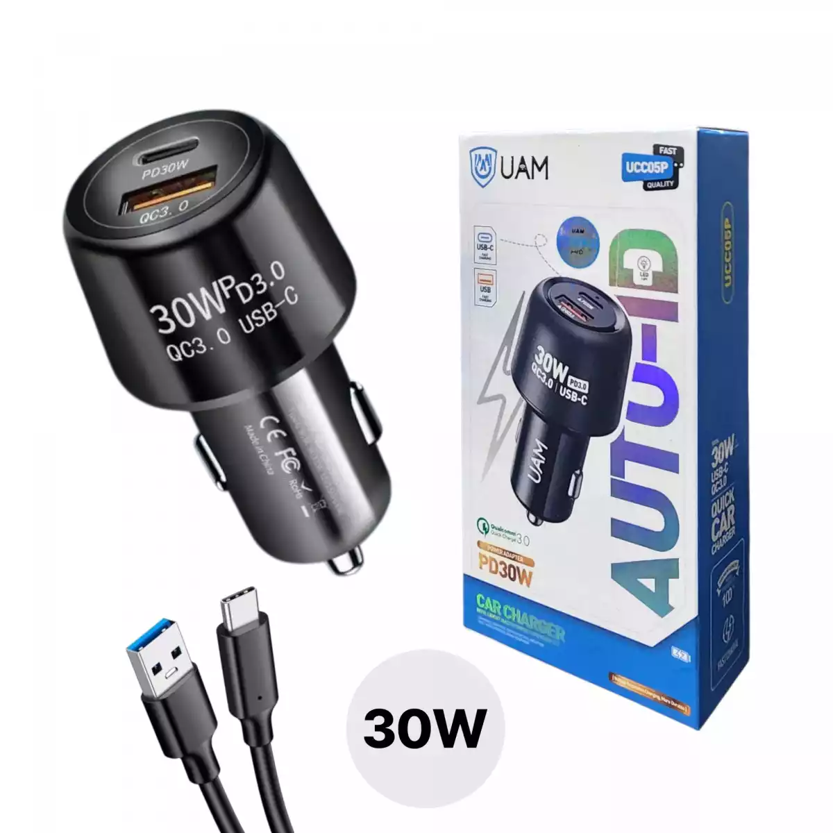 Cargador para Auto UAM PD30W USB-C - UCC05P