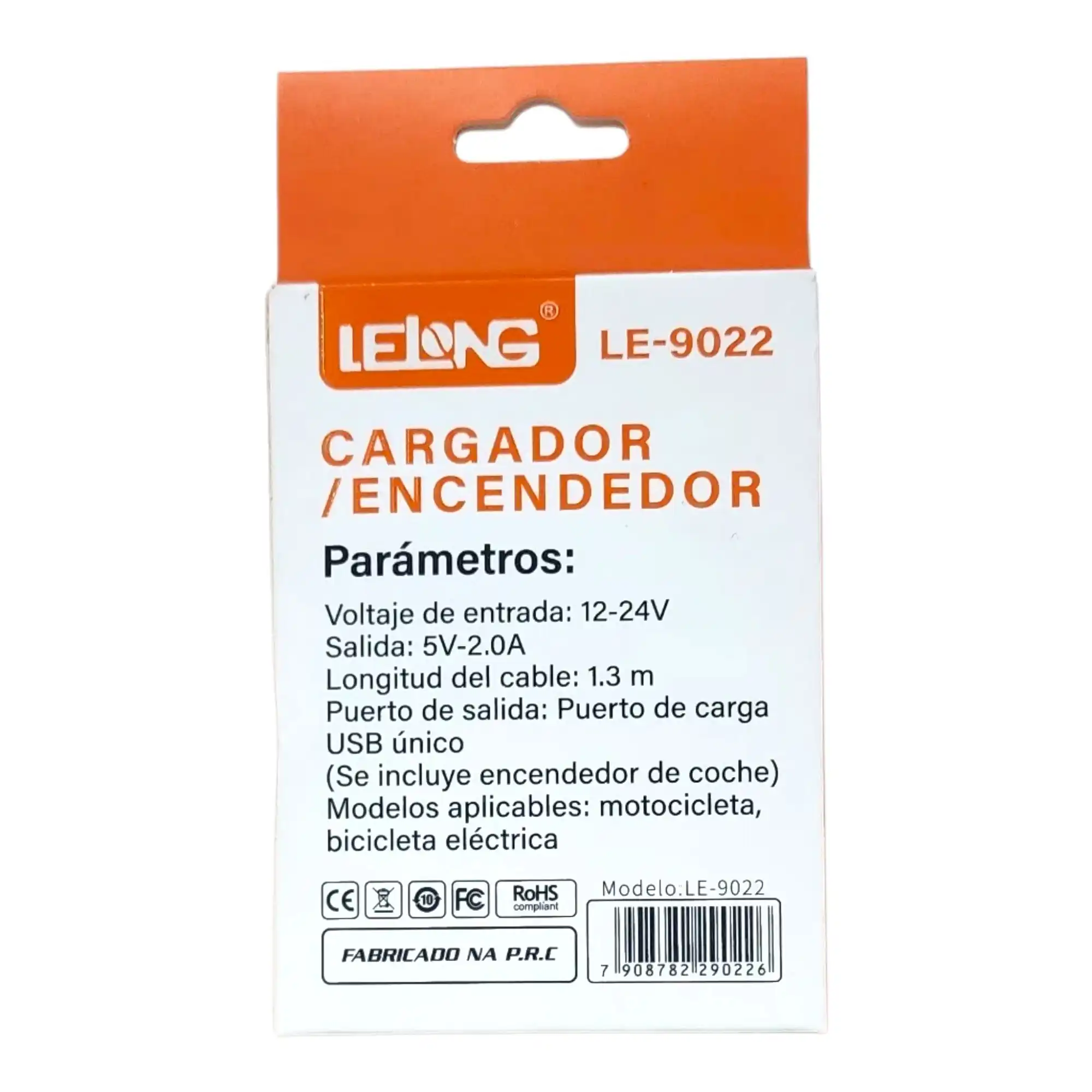 Cargador para Moto Lelong Voltaje de entrada: 12-24V de un USB - LE-9022