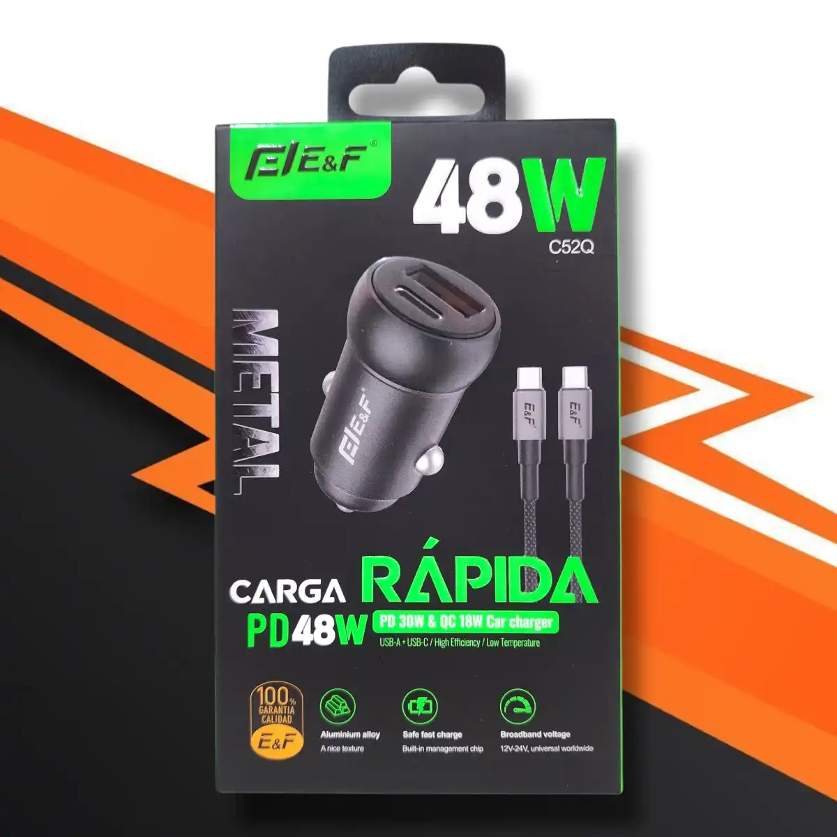 CARGADOR EF PARA AUTO USB-C-C CARGA RAPIDA 48W - C52Q