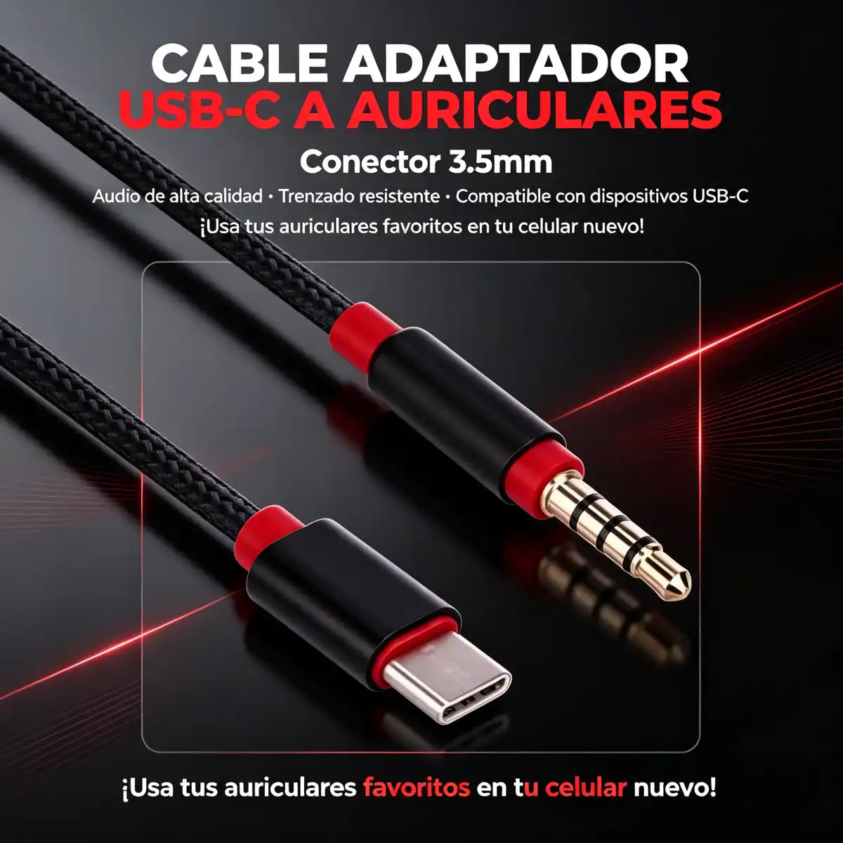 CABLE ADAPTADOR DE AUDIO AUXILIAR DE USB TIPO-C A JACK DE 3.5 MM
