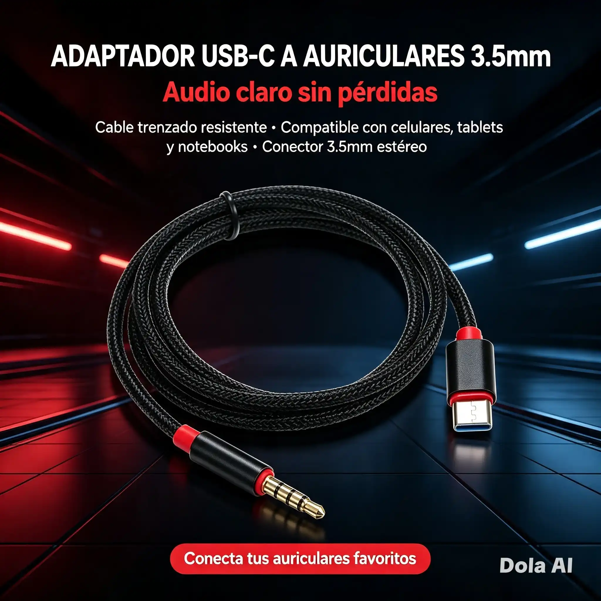 CABLE ADAPTADOR DE AUDIO AUXILIAR DE USB TIPO-C A JACK DE 3.5 MM