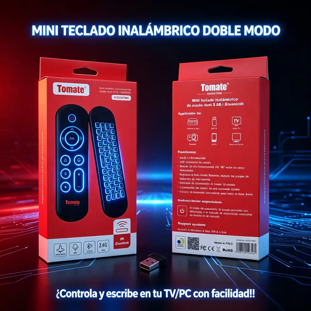 Control Remoto Tomate Mini Teclado Inalambrico de Modo dual 2.4G - K2034TMN
