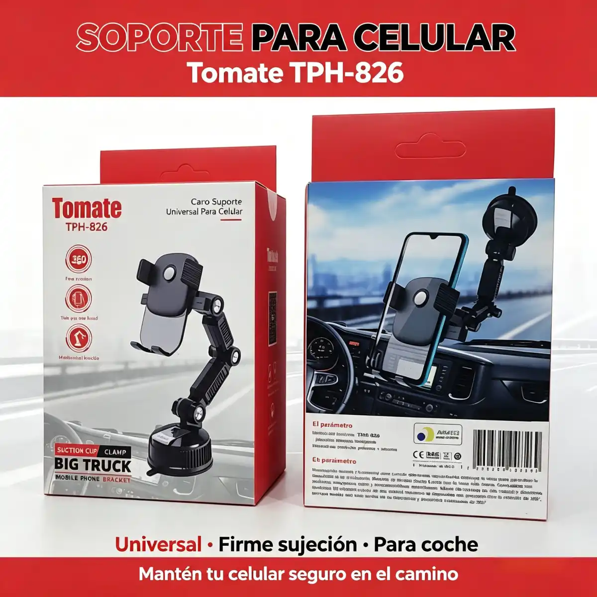 SOPORTE PARA AUTOMOVILES UNIVERSAL PARA CELULAR TOMATE - TPH-826