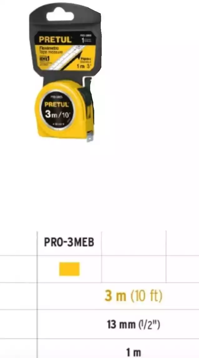 CINTA METRICA PRETUL DE 3 MTS PRO-3MEB