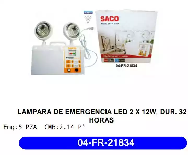 LAMPARA DE EMERGENCIA SACO 32 HORAS 21834