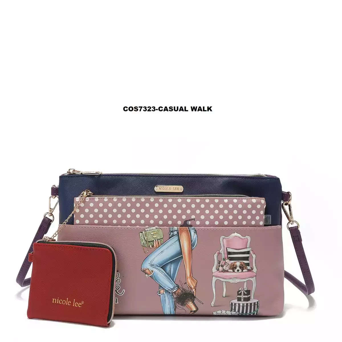 CARTERA NICOLE LEE 3 PIECE POUCH SET 7323 CASUAL WALK