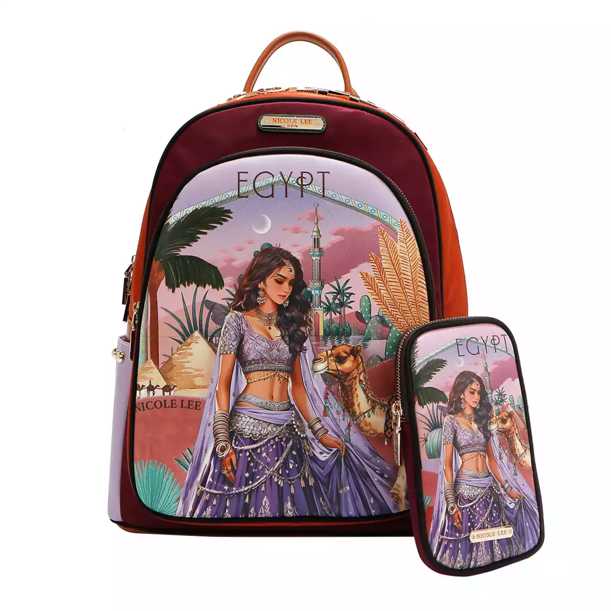 BACKPACK NICOLE LEE LAPTOP BACKPACK WITH USB CHARGING PORT + POCKETS 16698 QUEEN CLEOPATRA