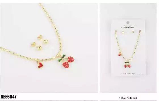 NECKLACE & EARRING STAINLESS STEEL  6047 GOLD