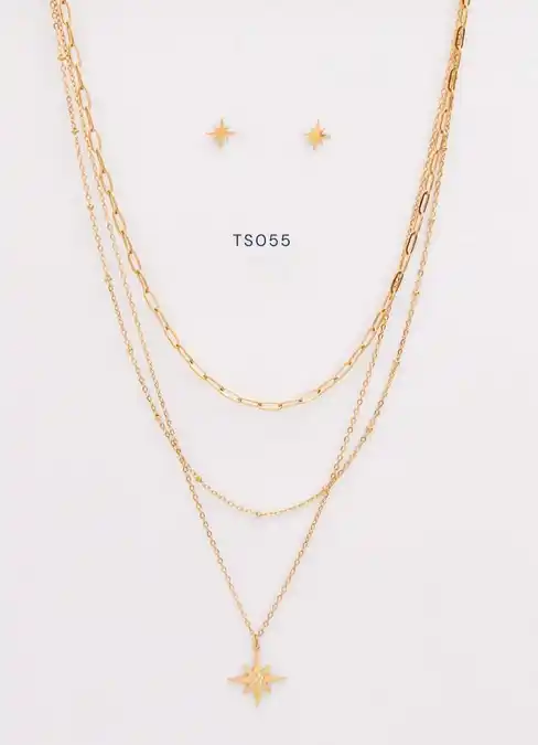 SET COLLAR TRIPLE STAINLESS STEEL GOLD TS055G