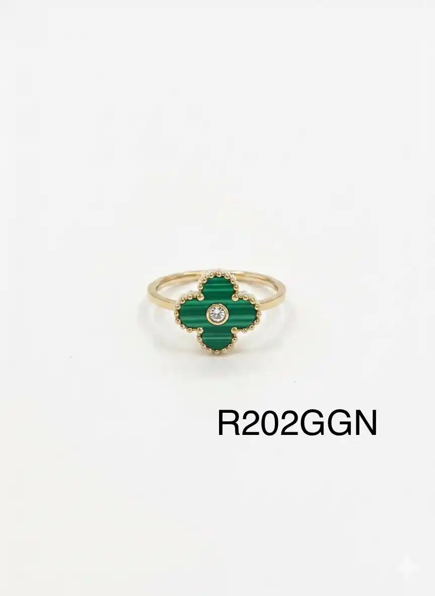 RING STAINLESS STEEL BESTIE R202 GOLD/ GREEN
