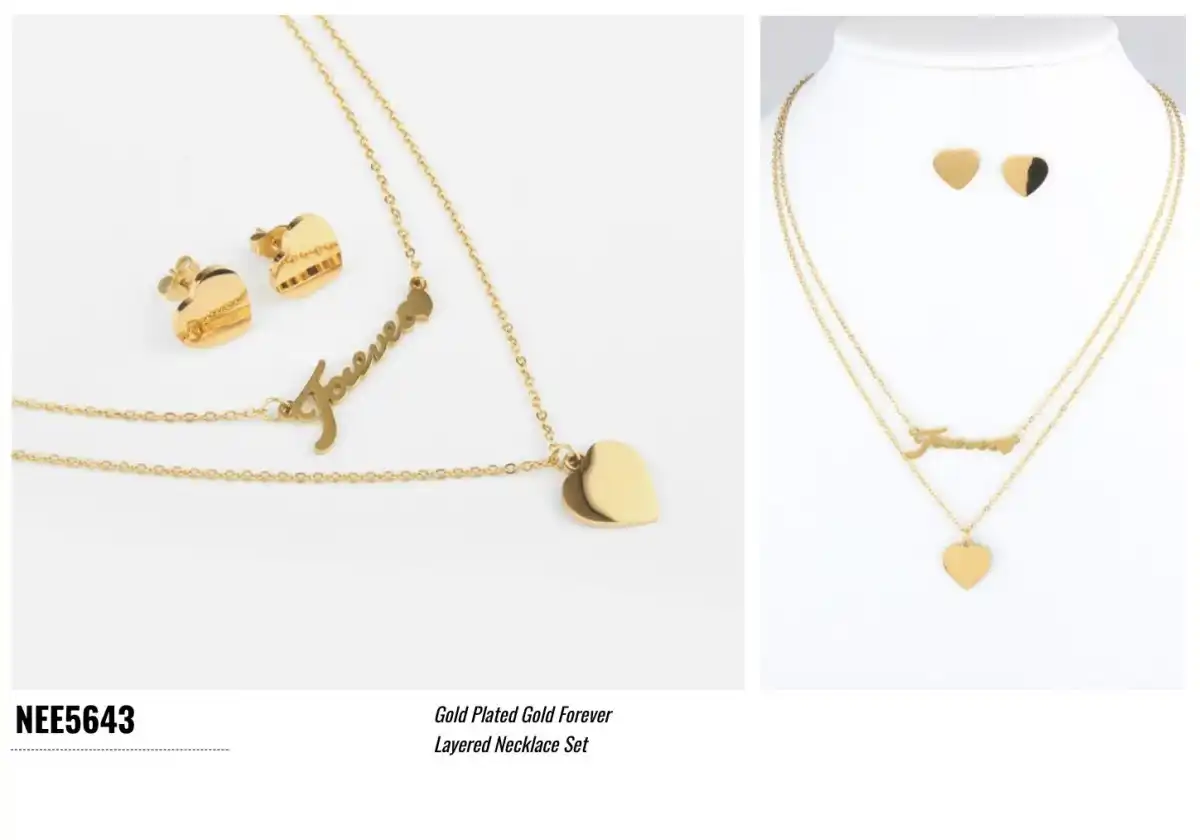 STAINLESS STEEL SET NECKLACE & EARRINGS GOLD NEE5643