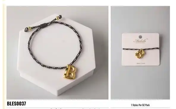 BRAZALETE STAINLESS STEEL CORDON & LETRA BLES0037 BLACK/ GOLD