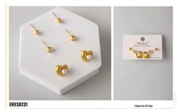 EARRING STAINLESS STEEL GOLD ESET 3PCS RES0131 GOLD