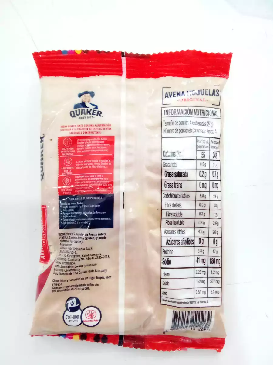 DESPENSA - AVENA EN HOJUELAS QUAKER X115 GR - PACA X 15 UND