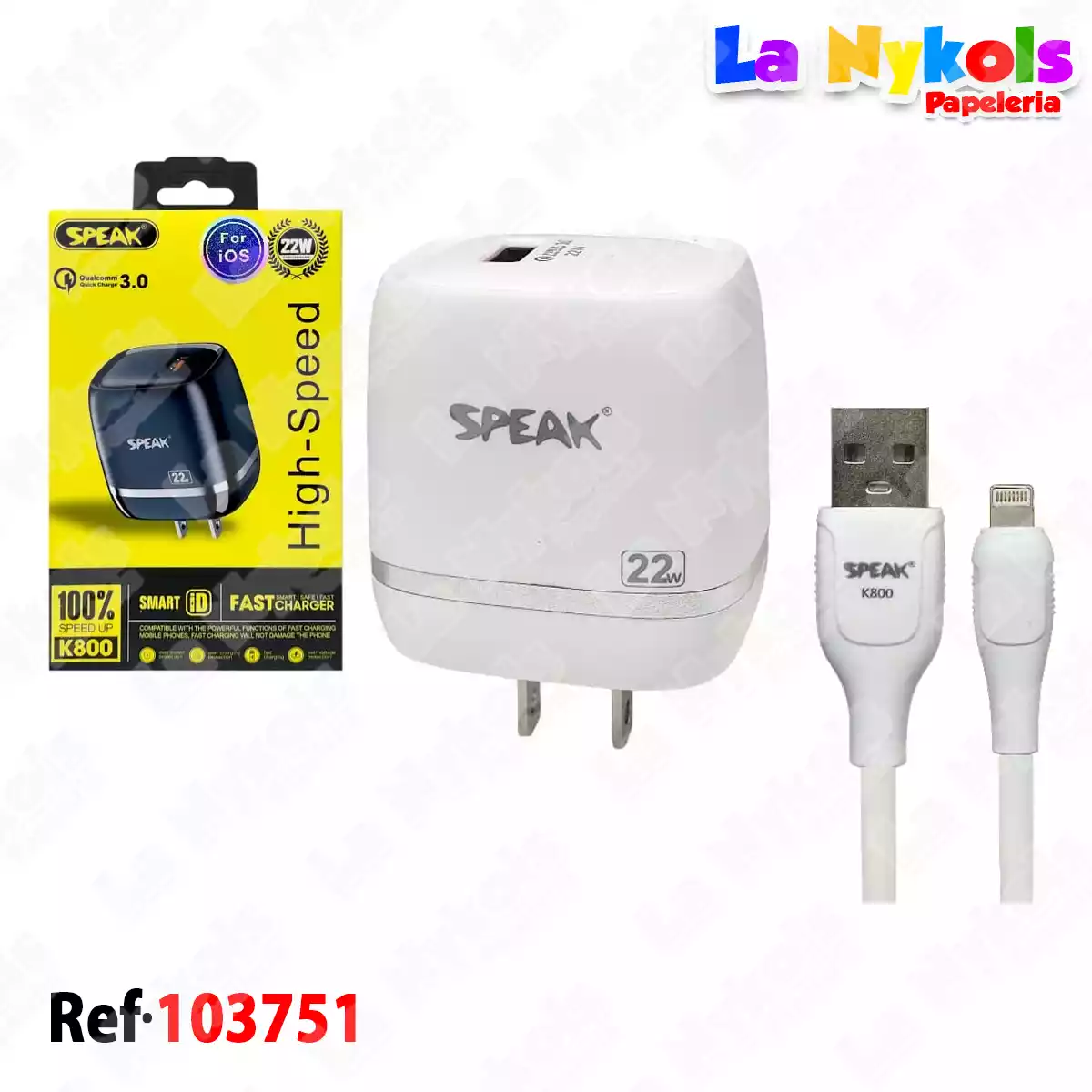 CARGADOR SPEAK TIPO IPHONE / TIPO C (22W-CARGA RÁPIDA)
