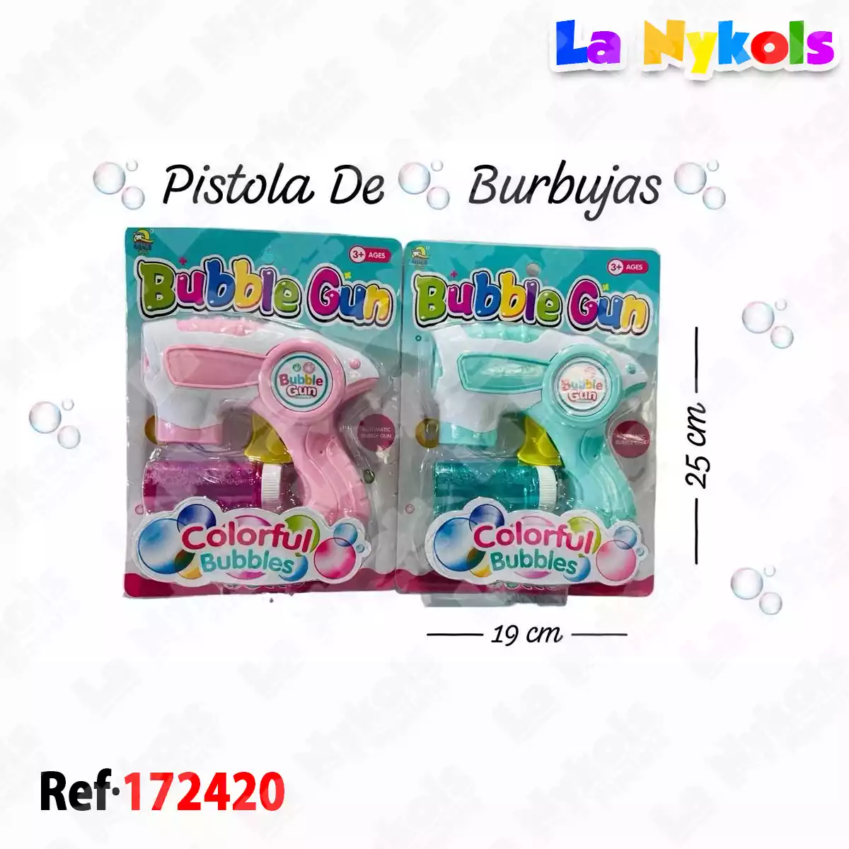 PISTOLA BURBUJAS BLISTER ROSA-AZUL