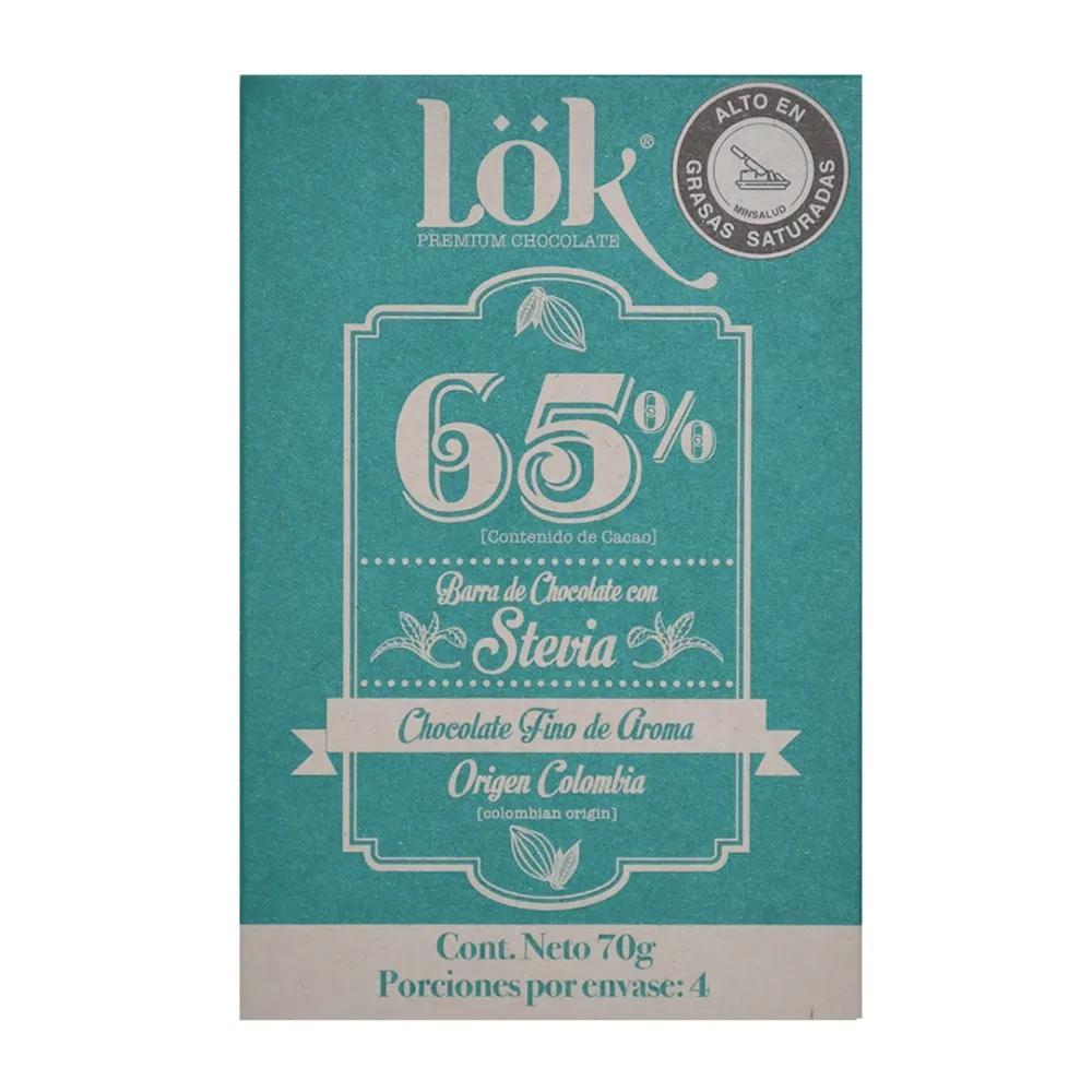 Barra de chocolate al 65% con stevia lok 70g