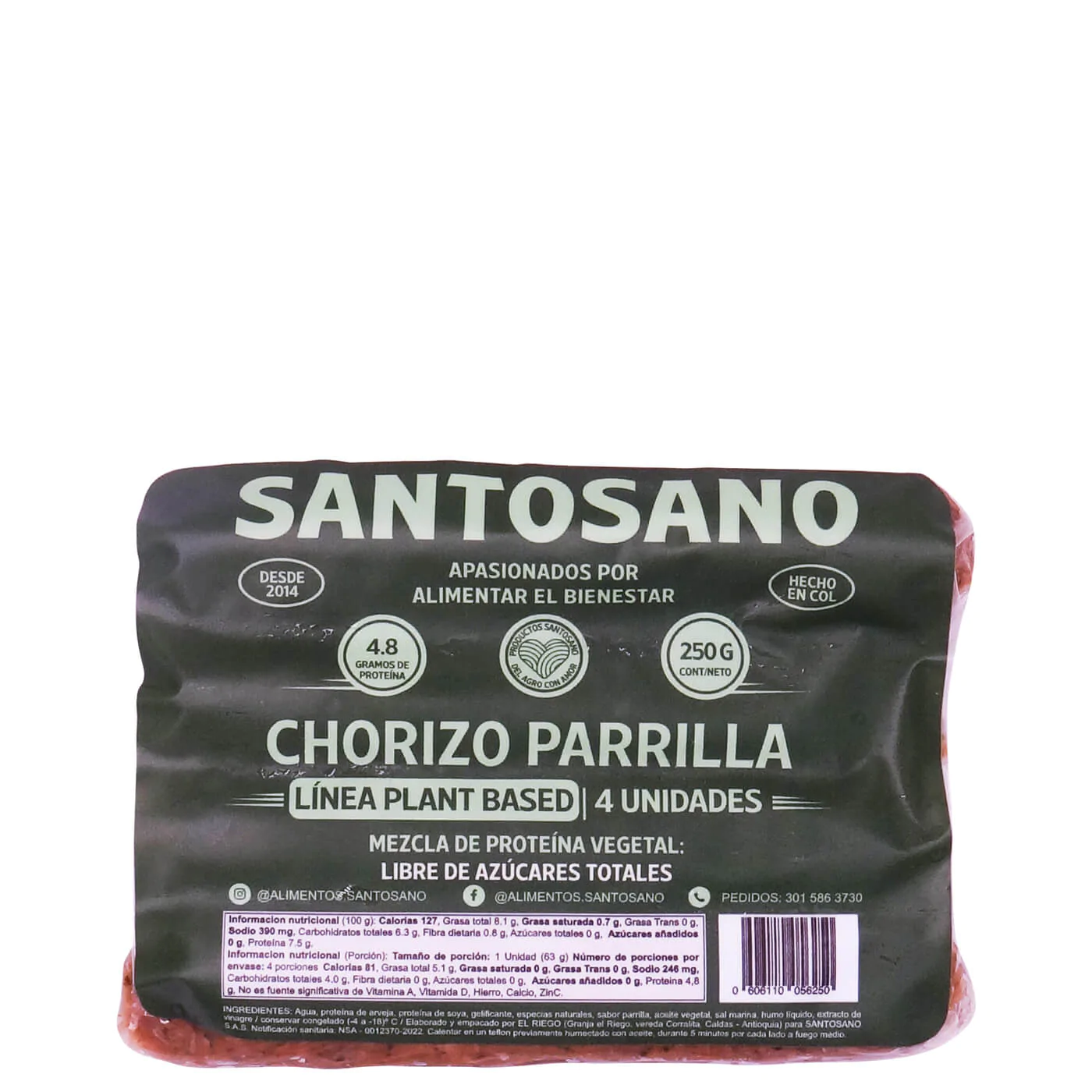 chorizo parrillero plant based santosano 250g