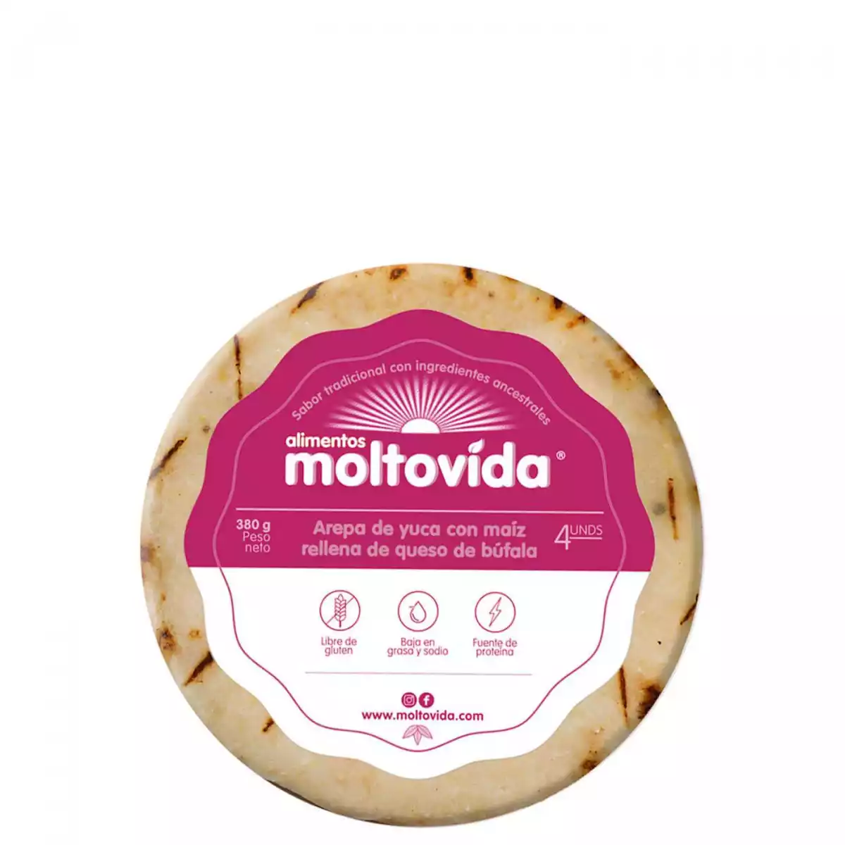 arepa de maiz con yuca rellena de queso de bufala moltovida 380g