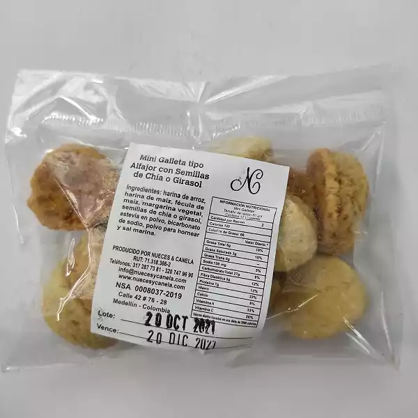 mini galleta tipo alfajor nueces y canela 80g