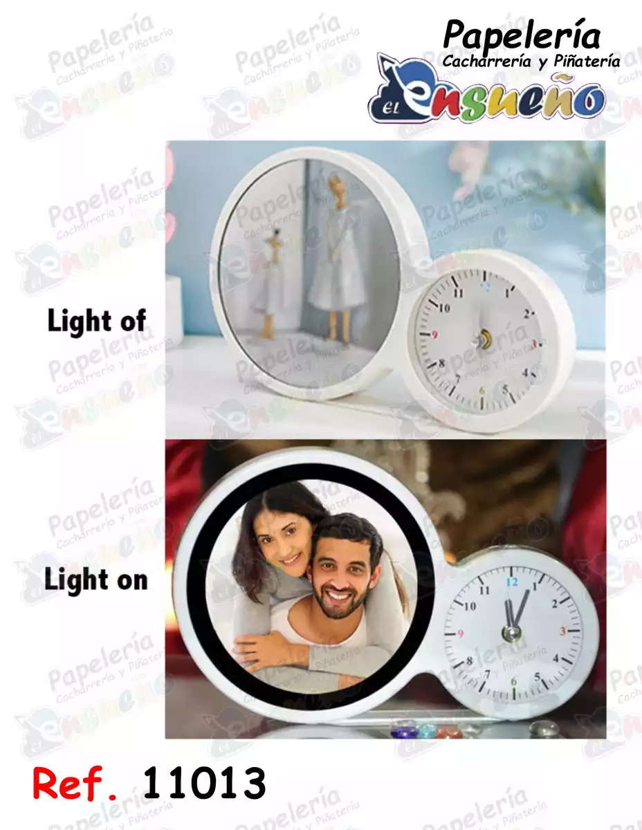 ESPEJO REDONDO CON LUZ Y RELOJ