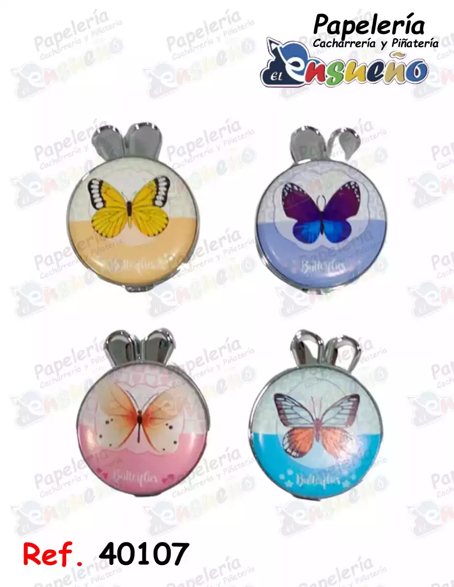 ESPEJO DE BOLSILLO REDONDO MARIPOSA