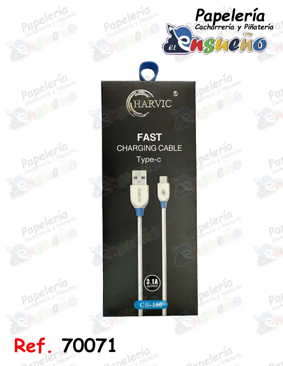 CABLE CARGA RAPIDA CB-100HARVIC TIPO C - V8 - IPHONE