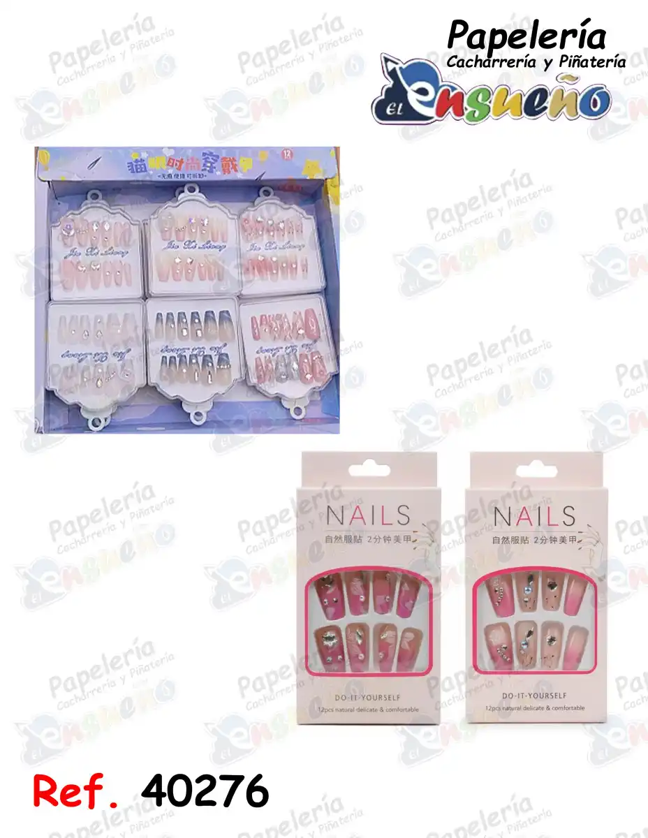 SET UÑAS POSTIZAS DECORADAS FINA