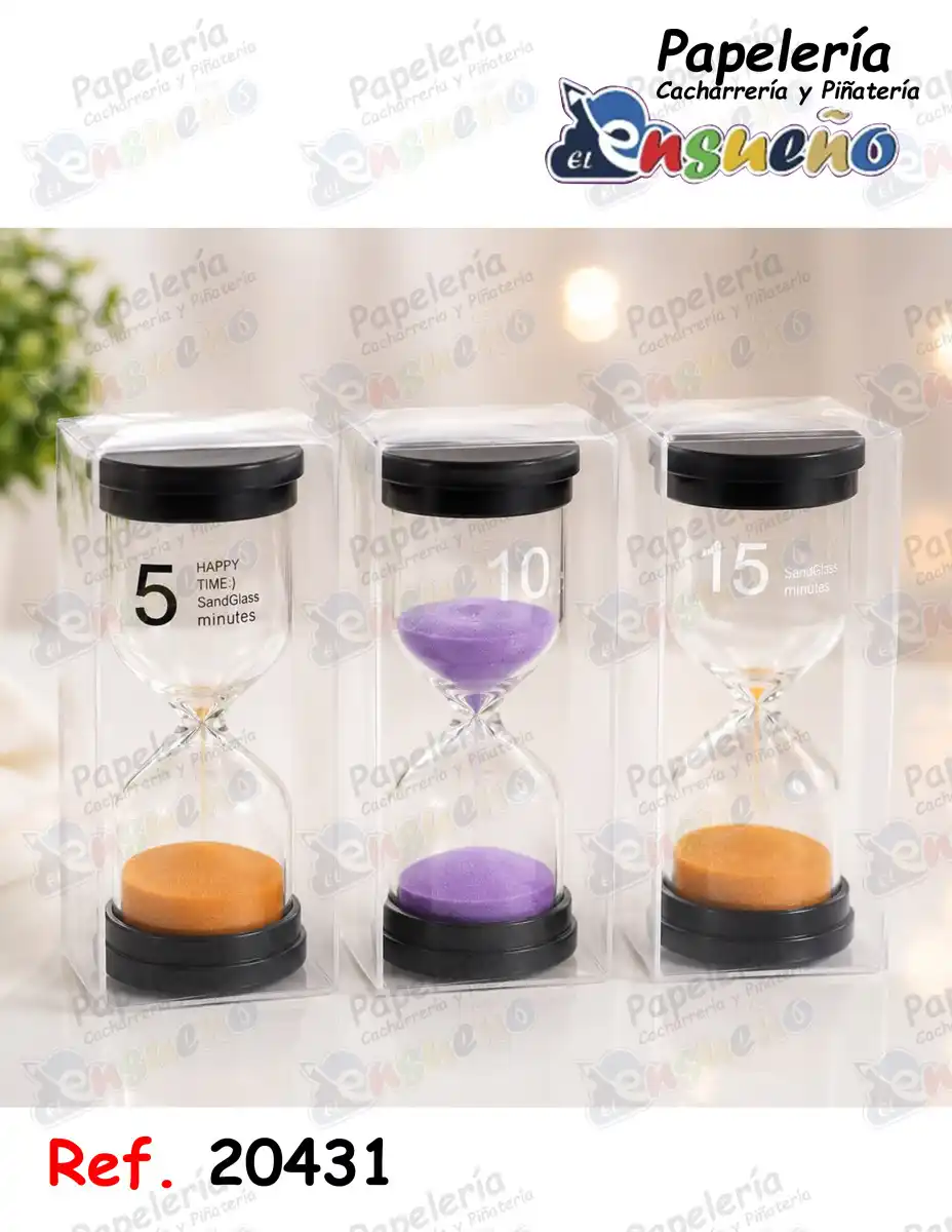 RELOJ DE ARENA 5 - 10 -15 MIN TAPA NEGRA