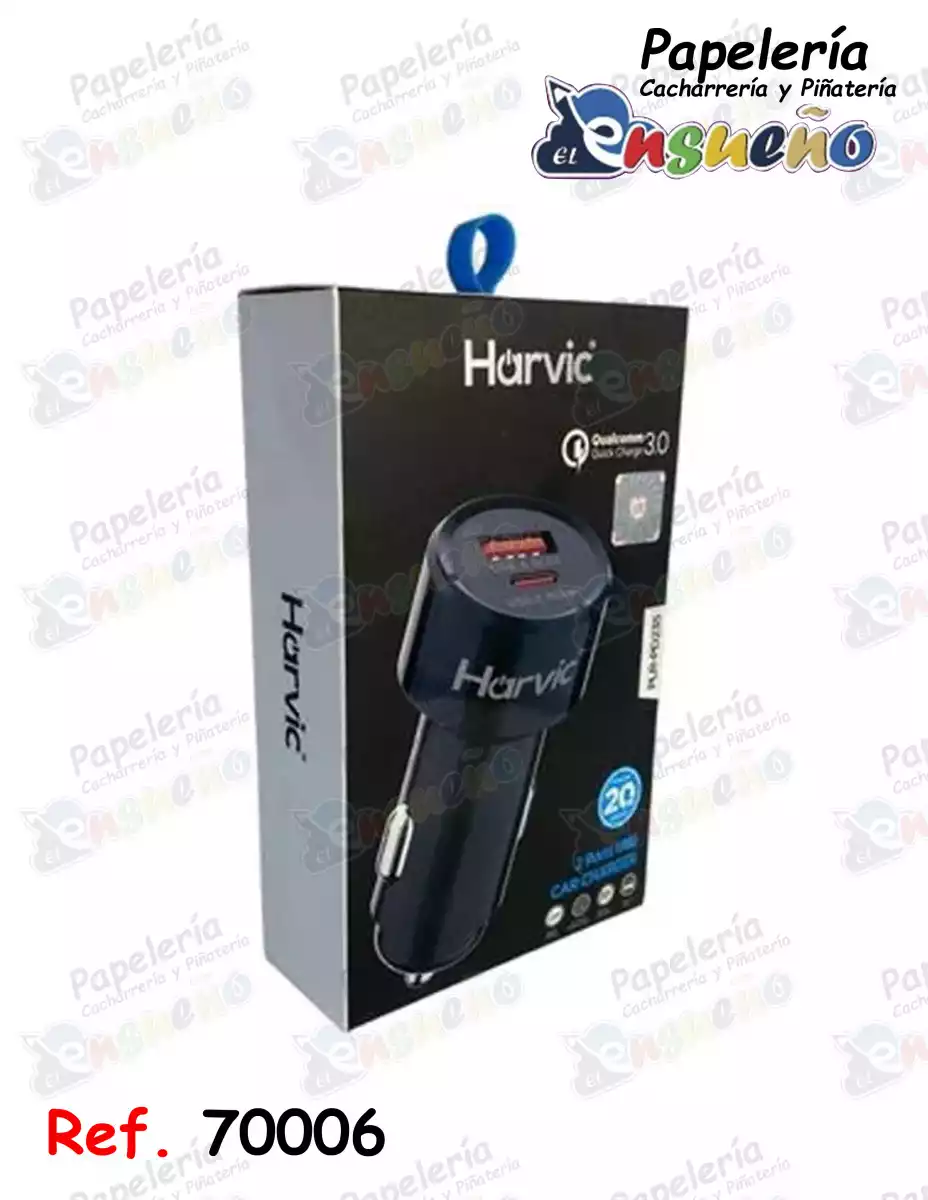 CARGADOR CARRO USB-A + USB-TIPO C HARVIC