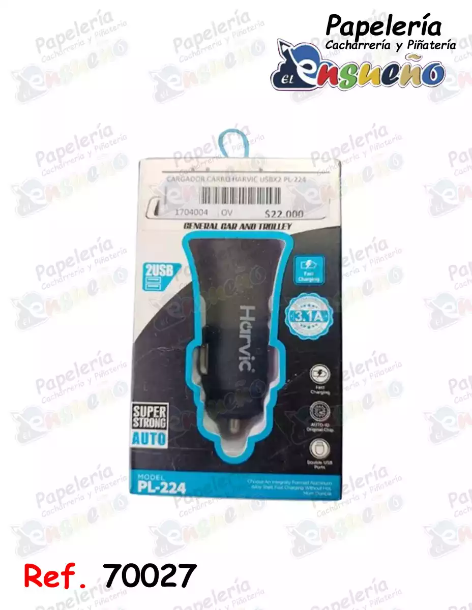 CARGADOR CARRO USB 2 PUERTO HARVIC