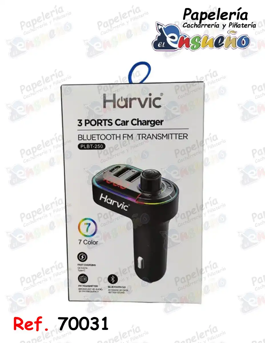 ADAPTADOR TRANSMISOR FM CARGADOR CARRO BLUETOOTH HARVIC