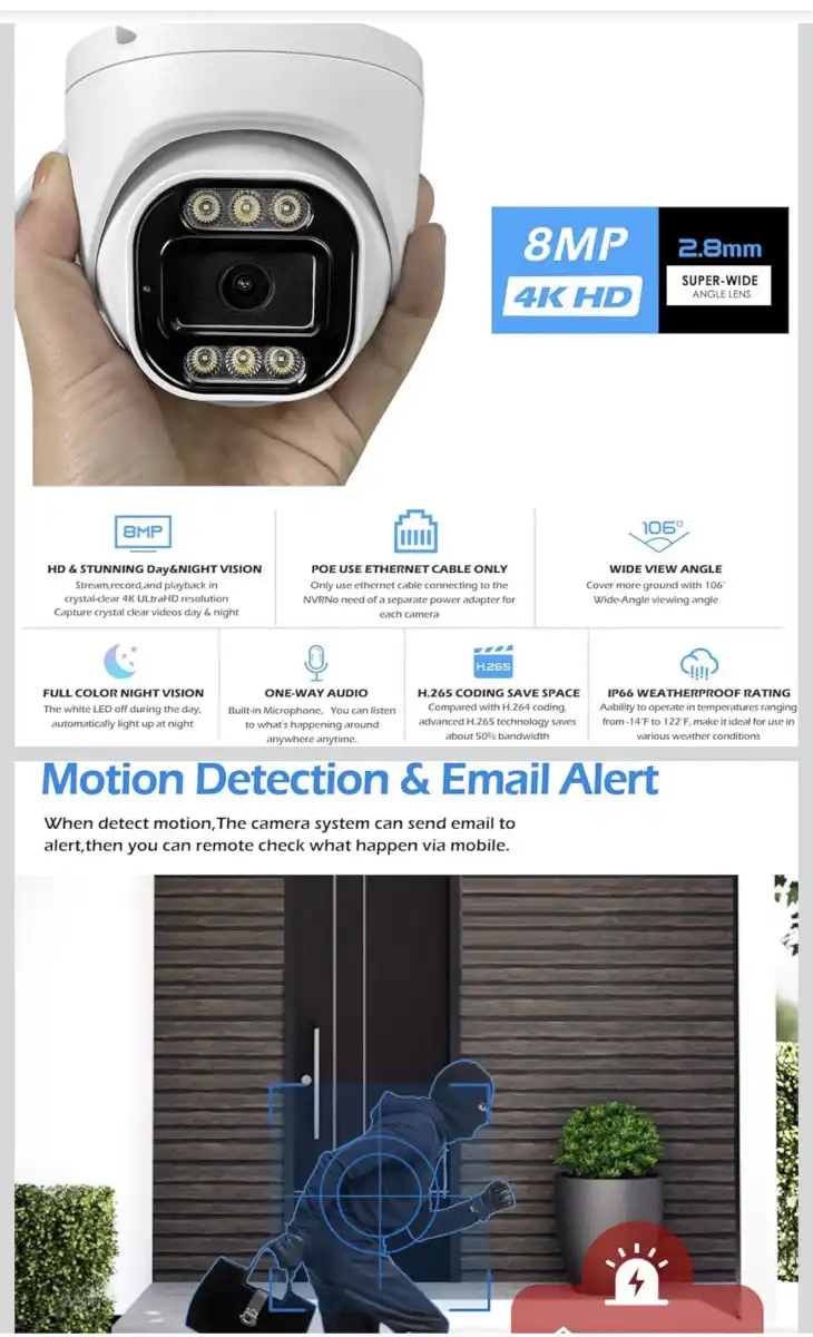 CAMARA DOMO 4K 8MP CON AUDIO DUAL IP POE AI TORRETA LENTE GRAN ANGULAR