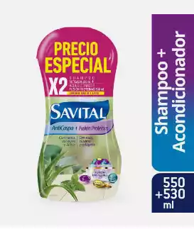 SHAMPOO 550ML + ACONDICIONADOR 530ML ANTICASPA+ FUSION PROTEINAs SAVITAL X2