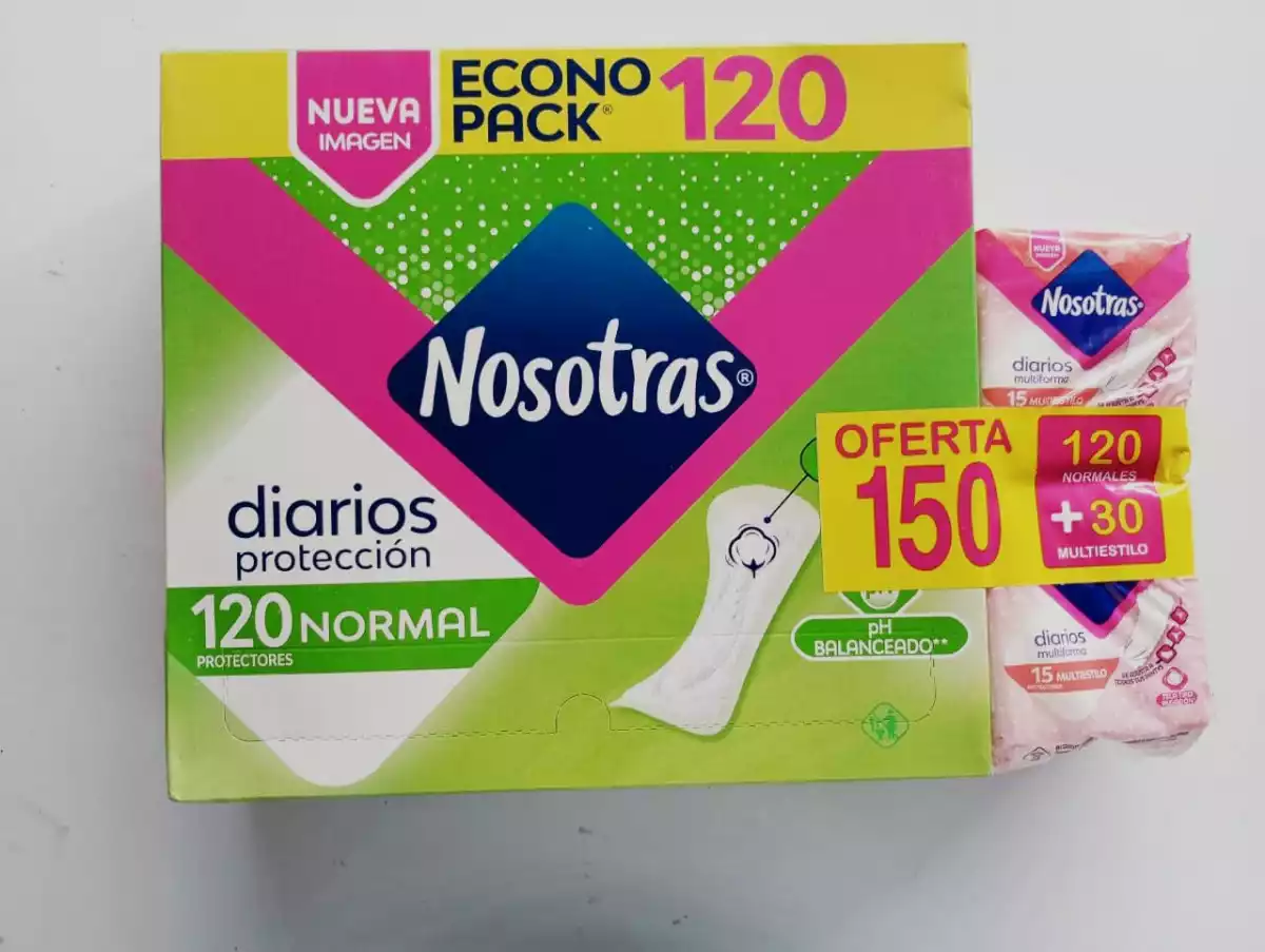 PROTECTORES NORMAL DIARIOS NOSOTRAS PAQUETE 120 + 30 MULTIESTILO