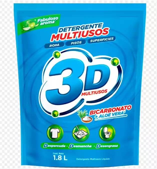 DETERGENTE LIQUIDO 3D MULTIUSOS BICARBONATO Y ALOE 1800ML