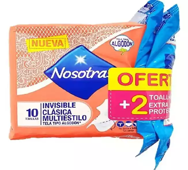 TOALLAS HIGIENICAS MULTIESTILO INVISIBLE CLASICA NOSOTRAS X10 OFERTA